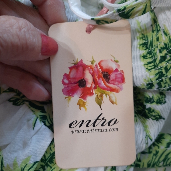 NWT Entro White and Green Floral Sundress Mini Dress Med - Picture 2 of 10